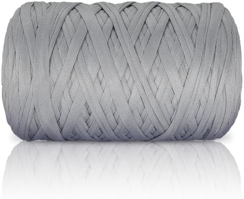 400g T-Shirt Yarn Elastic Fabric Crochet for DIY Knitting, 130 Yards Spaghetti Thick Knitting Yarn for Hand DIY Bag Basket Cushion Crocheting Projects, Home Decor (Grey)