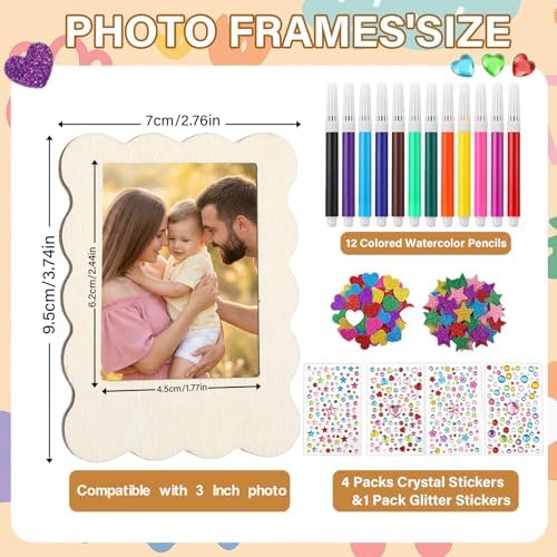 Yalikop 12 Pack Mini Picture Frame Crafts Wooden Magnetic Photo Frame, Wavy