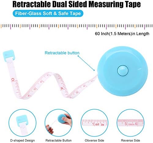 Tape Measure Retractable, Fabric Measuring Tape, 60 Inch Small Sewing Tailor Soft Ruler for Craft Nursing Clothing Medical Travel(3 Pack/Sky Blue)