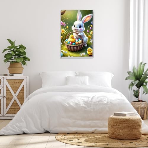 Bowetile Framed Paint by Numbers Easter Kit for Adults, Adults' Paint-by-Number Bunny Kits on Canvas, Painting by Numbers Rabbit, DIY Acrylic Number Painting for Home Wall Decor, 8x12in