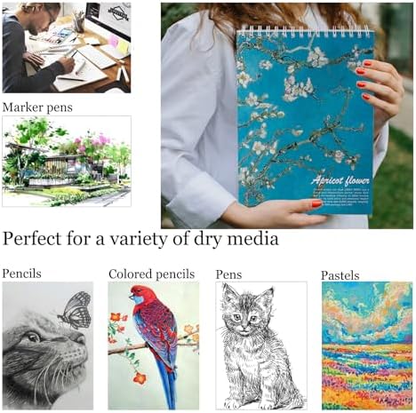 Van Gogh Aesthetic Art Mixed Media Sketchbook,98lb/160gsm Acid Free Thick Paper Sketching,Larger Blank Spiral Bound Notebook,Sketch Pad Book for Kids Student and Adult (Almond Blossoms)
