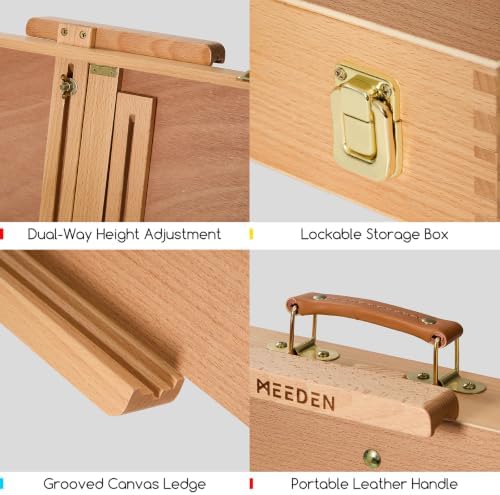 MEEDEN Table Top Easel for Painting: Wooden Portable Tabletop with Storage | Portable Art Easel for Adults - Adjustable Beech Wood Table Top for Artist - Sketchbox - Desk Easel for Beginners Natural