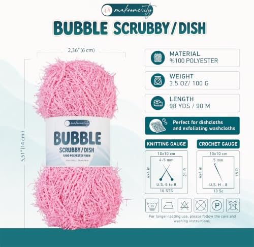 Makromecity Bubble Scrubby Yarn - 100% Premium Polyester Yarn for Crocheting and Knitting - 3.5 Oz (100g), 98 Yds (90m) - Ideal for Dishcloths, Crafting & Bath Washcloths (Sugar Pink, 3 Skeins)