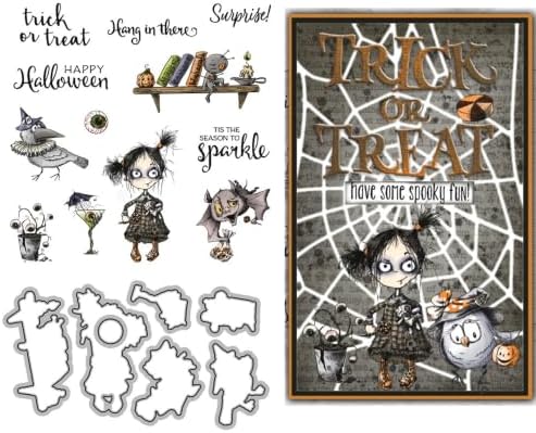 Bat Crow Happy Halloween Clear Stamps and Die Cuts Sets for DIY Card Making
