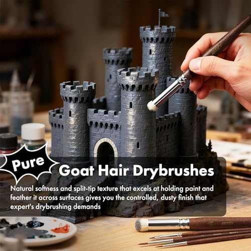Artify Miniature Paint Brushes 14Pcs, Mini Paint Brushes with Goat Hair Drybrushes, Bionic Hair Fine Detail Paint Brushes - High Retention for Miniature Acrylic Paints, Paint by Numbers Brush Set
