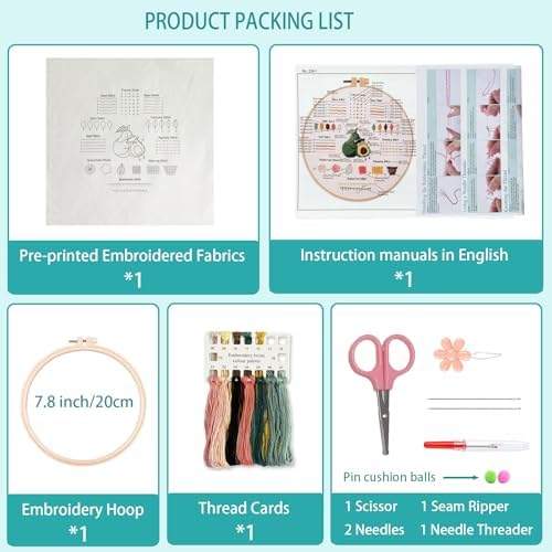 IUHUI Embroidery Kit for Beginners Adults - Anticipated Christmas Patterns, DIY Hand Stitching Embroidery Set with Hoop (Christmas Stocking Greenery)