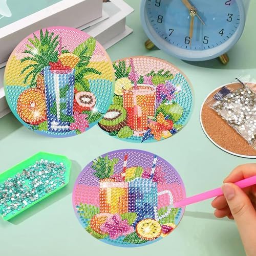 8 Pcs Diamond Art Coaster Kit for Adult with Holder, Diamond Coasters 4x4in