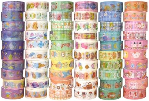60 Rolls Washi Tape Set, Cute Pattern Washi Stickers, 15mm Wide for Junk Journal Scrapbook Tape, Bullet Journaling Scrapbooking Supplies, Planner Sticker DIY Craft DéCor