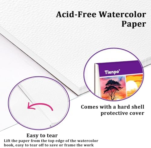 Tlenpo Watercolor Paper Pad, 8.5 x5.5 in, 110lb/230gsm, 50 Sheets Artist Painting Drawing Paper Book, Art Supplies for Adults Kids, Acid-Free Water Color Paper for Beginner Students