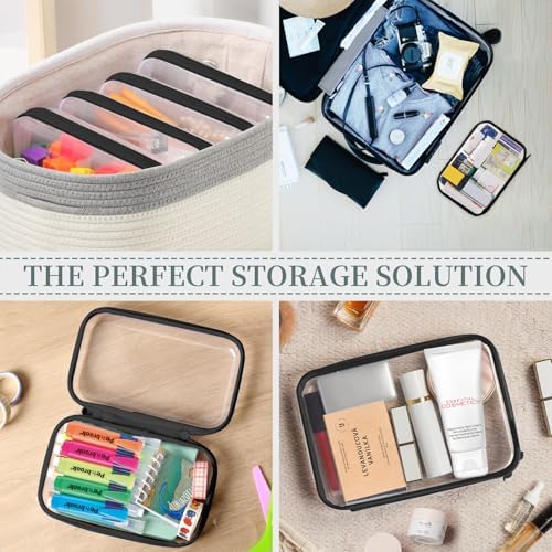 YOPCDJ 3 Pack Clear Hard Shell Zipper Case, Clear Zipper Pouches Waterproof Makeup Organizer & Travel Toiletry Bag, Plastic Pouch for Travel Office Storage, Black Medium Size