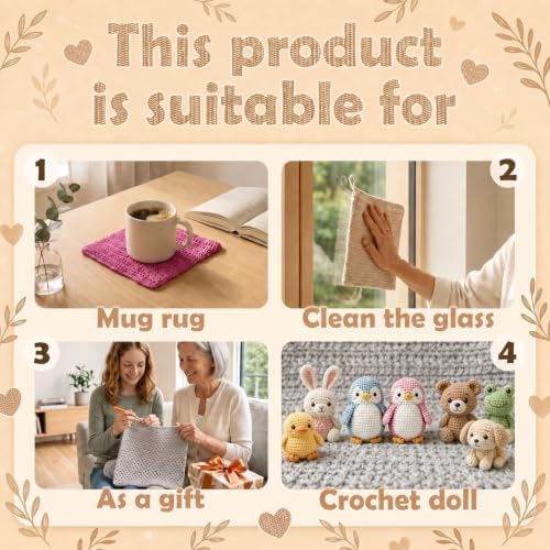 zwzxd Beginner Crochet Kit: Cotton Thread, Hooks & DIY Dishcloth Tutorial （Warm Earth Tone）