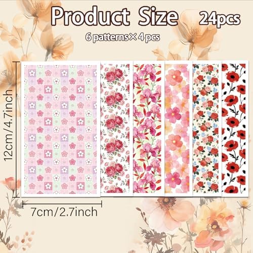 OLYCRAFT 24Pcs Pink Red Flower Clay Transfer Paper 6 Styles Transfer Paper for Polymer Roses Poppies Polymer Clay Transfer Sheets Lily Transfer Paper for Clay Earrings Jewelry Making