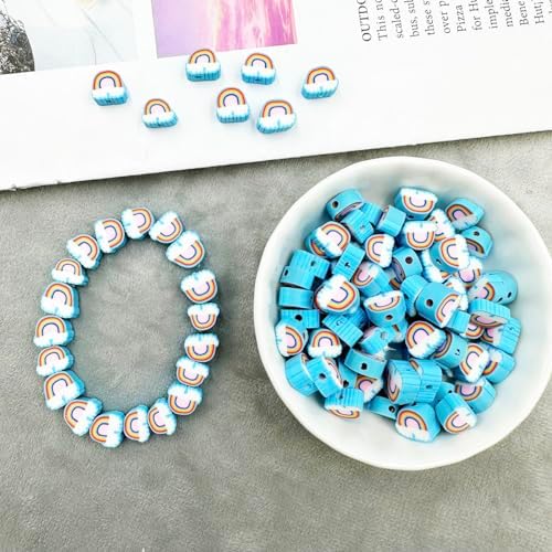 Rainbow Cloud Handmade Polymer Clay Beads, 100pcs Polymer Clay Spacer Beads for Women Jewelry Making DIY Charms Bracelet Necklace Hair Clip Accessories Handmade Craft