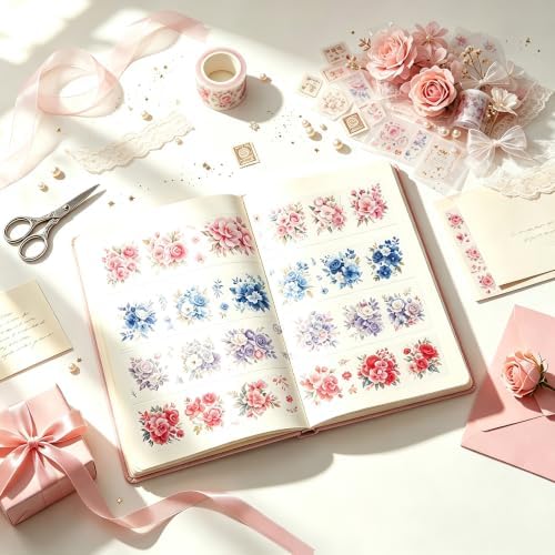 4 Rolls Floral PET Washi Tape Set,PET Tape Stickers for Journaling Kit