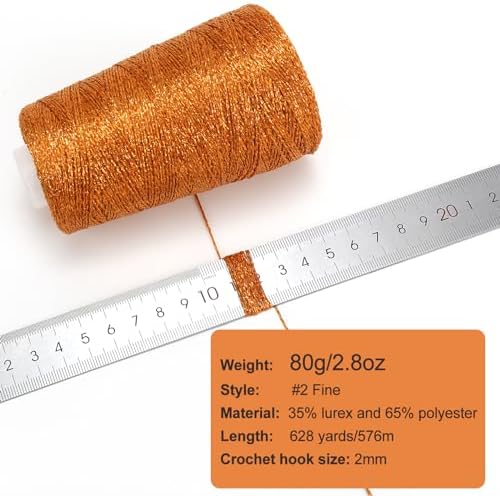 Metallic Crochet Thread, 80g Lurex Yarn for Charms(Orange)