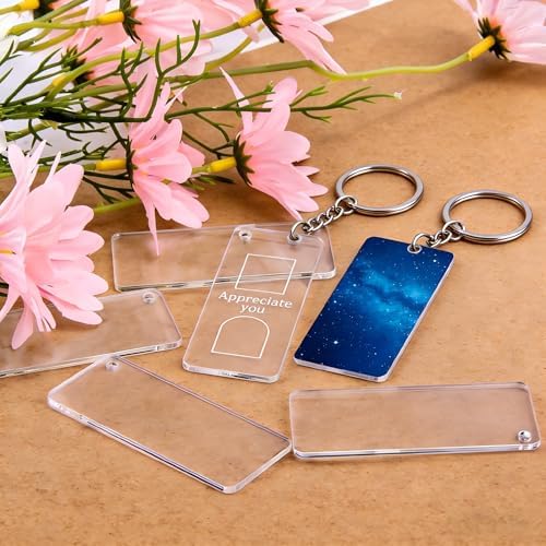 100 Pieces Rectangular Acrylic Blanks for Keychain Names Tags | Clear Keychain,Luggage Signs,Unfinished Bulk DIY Crafts Decorative Material 2mm