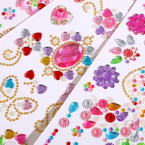 Gem Stickers for Crafting, Face, Eye, and Body Makeup, DIY Decoration, Kids' Rewards (Gem Stickers D (8 Sheets))