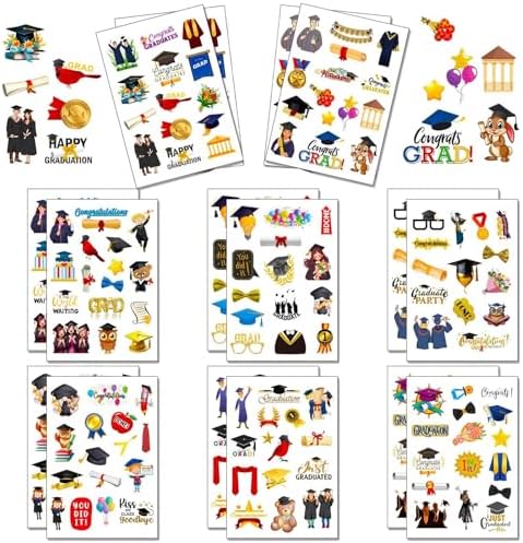 2026 Graduation Stickers,16Sheets Class of 2026 Stickers for Graduation Decorations, Graduation Party Decorations 2026, Waterproof Vinyl Stickers for Water Bottle, Laptop, Graduation College Stickers