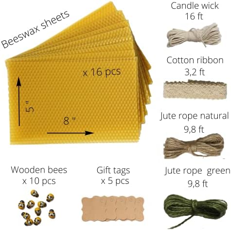 CraftersAvenue Beeswax Candle Making Kit - 16 Beeswax Sheets for Candle Making - Size 5 x 8 in - Make Your Own Rolled Candle - Candle Making Supplies - Yellow