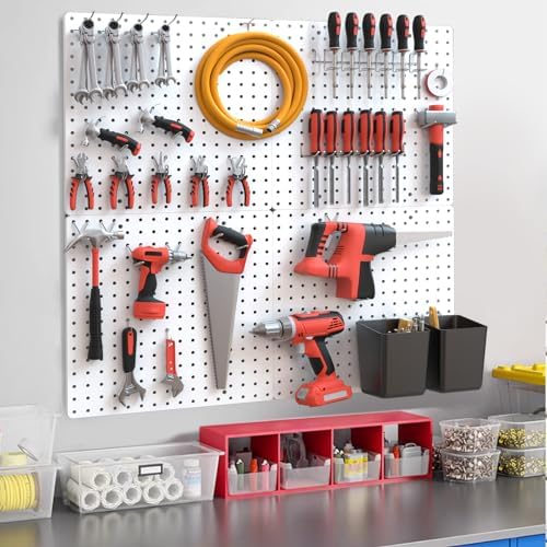 FZK Modular Plastic Peg Board Wall Organizer Kit, 16x16, White