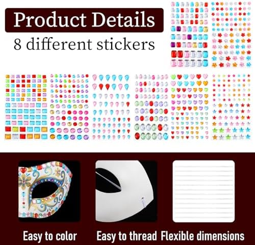 24 Pack Paper Mache Art Mask White Paper Mask Half Face Masquerade Masks DIY White Craft Masquerade Masks and Gem Stickers Cosplay Party Halloween DIY Blank Mardi Gras