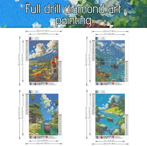 DOTSOPS 4 Pcs Landscape Diamond Painting Kits for Adults Round Full Drill