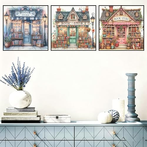 Benjenes 3PCS Book Store Diamond Art Kits for Adults, Diamond Painting Kits