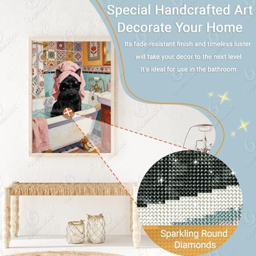 Gamteldot Diamond Art Kits for Adults Beginner,DIY Black Cat Diamond Art 5D Full Drill Diamond Dot,Bathroom Diamond Painting with Complete Tools,Gem Art Crafts for Home Wall Decor Gift-12x16in