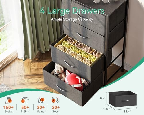 AODK Small Dresser for Bedroom with 4 Storage Drawers, Dark Grey