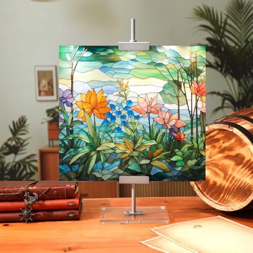 RattanView Adjustable Tabletop Easel Silver Picture Frame Holder Stand up to 16.5" H Metal Floating Picture Rack for Display Easel with Acrylic Base 16 x 5 Frame Holder Stand Table for Art Photo Signs