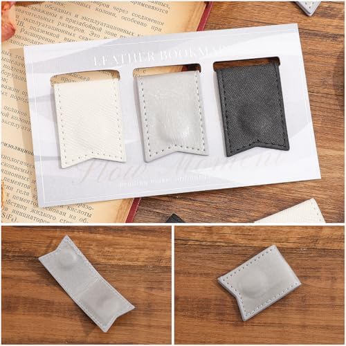 3PCS Magnetic Leather Bookmarks，Book Marks for Books, Strong Magnet Reading Accessories for Men & Women，Long-Lasting and Durable Gift Suitable for Book Lovers & Students (Black, Silver, White)
