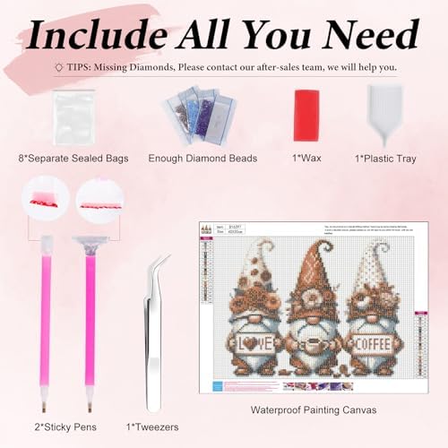 Yezavesu Gnome Diamond Art Kits for Adults Beginners 12x16 Inch | Coffee Lovers Diamond Painting Kit, DIY 5D Full Round Drill Gem Art, Stress Relief Craft Kits, Home Wall Decor Gift