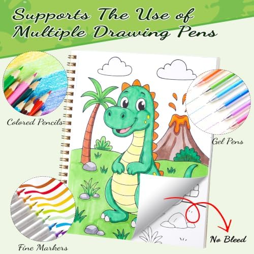 150gsm Dinosaur Coloring Book with Markers, 7x8.3in Coloring Kit for Kids