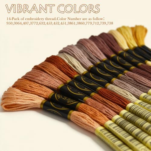 14 Skeins Rainbow Color Embroidery Floss- Cross Stitch Threads - Friendship Bracelets Floss - Crafts Floss, Light Desert Sand Gradient