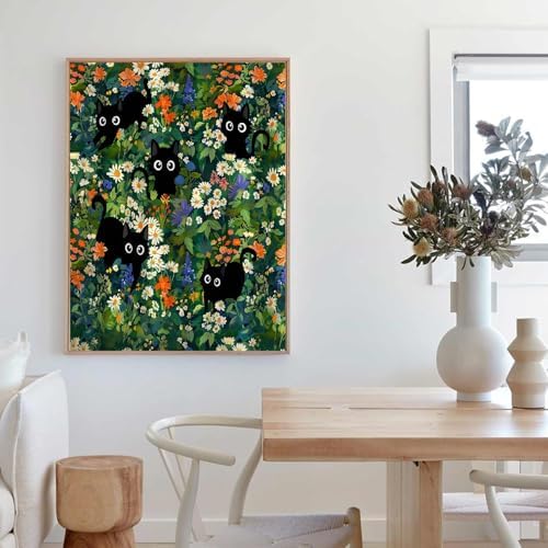 Black Cat Diamond Art Kits for Adults, Diamond Painting for Beginner 5DDIY