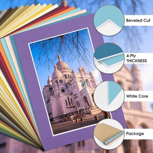 Golden State Art 50 Pack Mixed Color Picture Mats 5x7 for 4x6 Mats Only