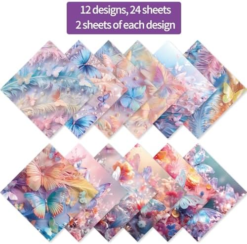 6x6" Cardstock Single Sided Scrapbooking,Craft Decorative Scrap Book Paper | 160gsm,24-Sheet 12Patterns Colored Paper,Junk Journal Supplies,Vivid Origami Papers DIY Craft Gift Wrapping Album.Pearl-hudie