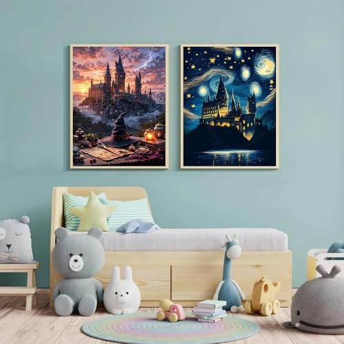 4 Pack Magic Castle Paint by Numbers Kit for Adults with Framed 8x12 inch