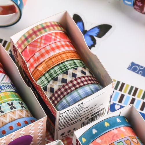 YUBBAEX 8 Rolls Basic Washi Tape Set Cute Pattern Masking Decorative Tapes for Arts, DIY Crafts, Journals, Planners, Scrapbooking, Wrapping (Red Blue)