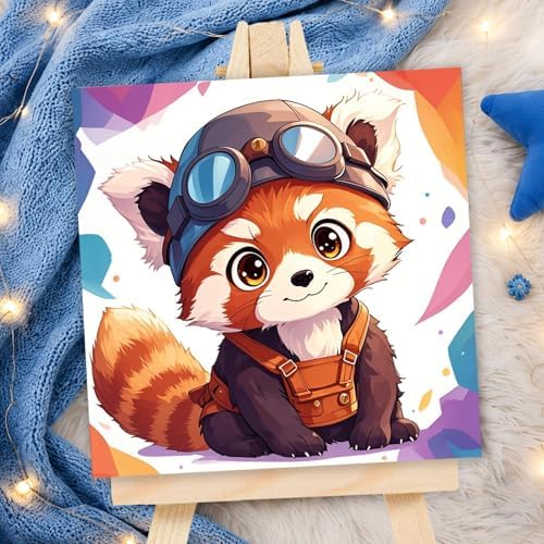 AUKELHJ Paint by Numbers Kit for Kids with Frame, Raccoon, 8X8 inch