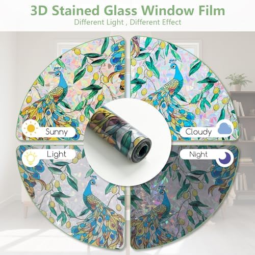 Kromapolis Window Privacy Film, Stained Glass Sticker, 17.5" x 78.7"