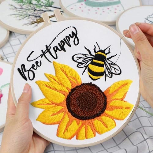 Louise Maelys Sunflower Bee Embroidery Kit for Beginners Gift DIY Set