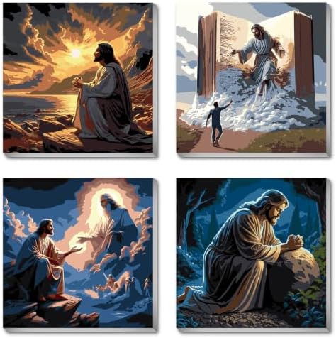 4 Pack Framed Paint By Numbers Kit for Adults, Jesus Paint By Number Kits