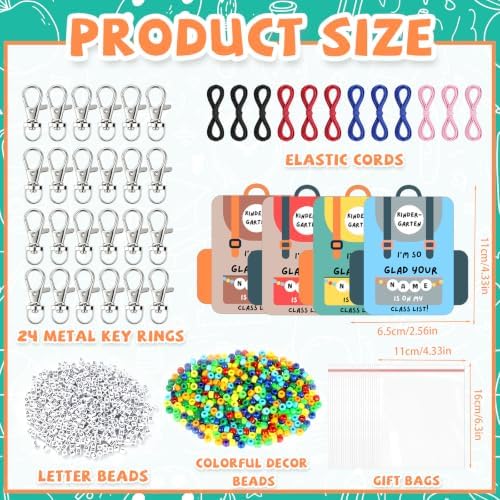24 Set Back to School Gifts Includes Keychain Making Kit with Gift Cards DIY Bead Crafts Adjustable Letter Beads Welcome First Day of School Student Teacher Supplies