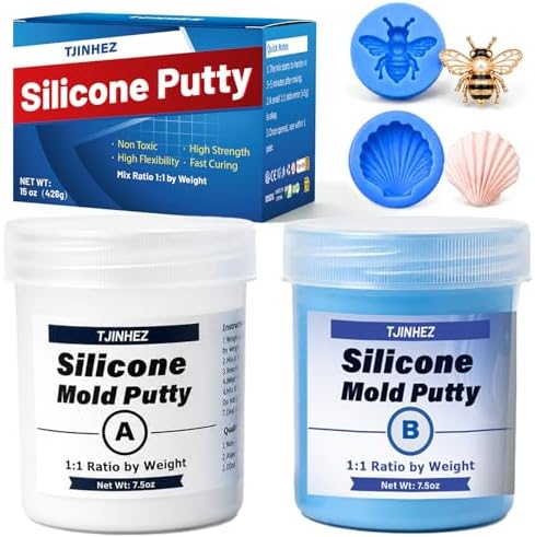 Silicone Putty, 1LB Flexible Silicone Mold Making Kit, Non-Toxic, Easy 1:1 Mixing Ratio, Fast Cured & Reusable Molding Compound for Resin, Soap, Wax, Jewelry Making