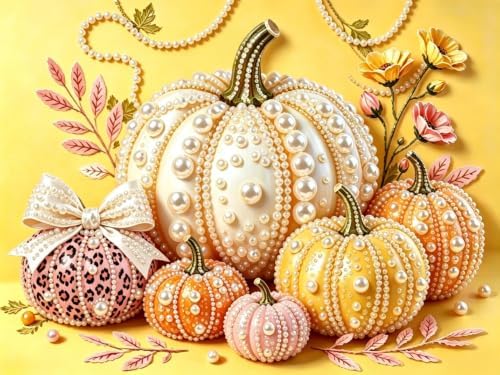 5D Diamond Art Kits for Adult Beginner, Pumpkin Pearl Diamond Painting Kit
