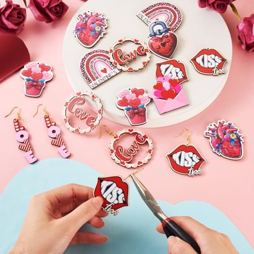 EEE ELECRELIVE Valentine Earring Making Kit 16pcs Wooden Dangle Charms Big Wood Pieces & 40pcs Earring Hooks 40pcs Jump Rings For Women Pierced Earrings Mothers Day Gift