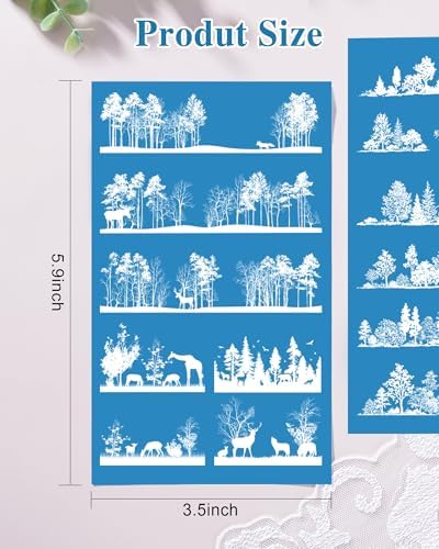 Puocaon Tree Clay Silk Screen - 6 Pcs Stencils for Polymer Jewelry, Forest Earrings Making, Pine Tree Design