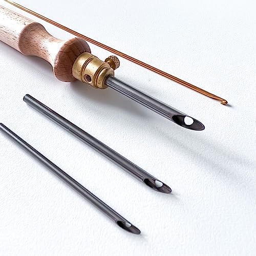 Nurge Premium Quality Punch Needle Kit, 3mm-4mm-5mm Metal Tubes and Wooden Handle Punch Needle Kits for Adult Beginner, Embroidery Weaving Tools for Thread