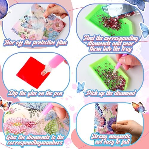 Saillong 12 Pack Butterfly Diamond Painting Greeting Card Kits Summer Diamond Art Cards with Envelopes Purple Butterfly Flowers 5D Rhinestones Painting Kits for Adults DIY Crafts Family Friend Gifts